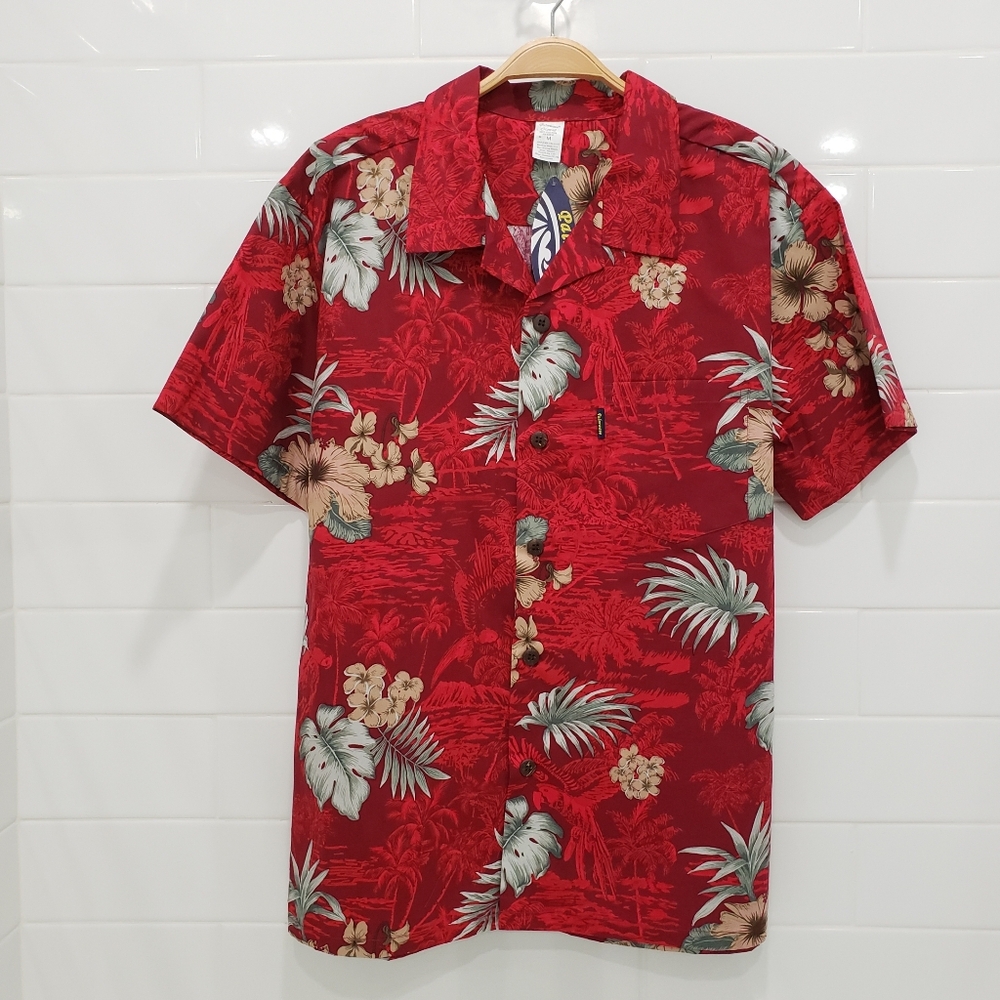 NEW Palmwave Tropical Red Hawaiian Men’s Shirt Sz M